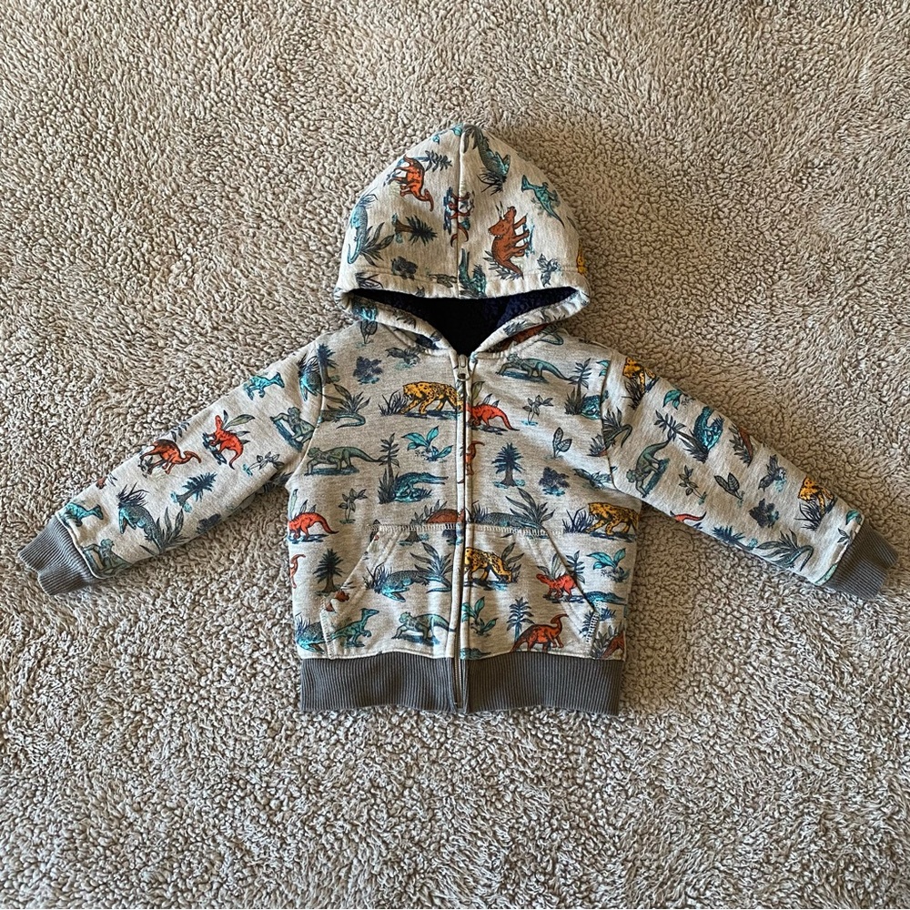 The Children’s Place Fleece Lined Zip Hooded Jacket Boys 3T Dinosaurs Gr…